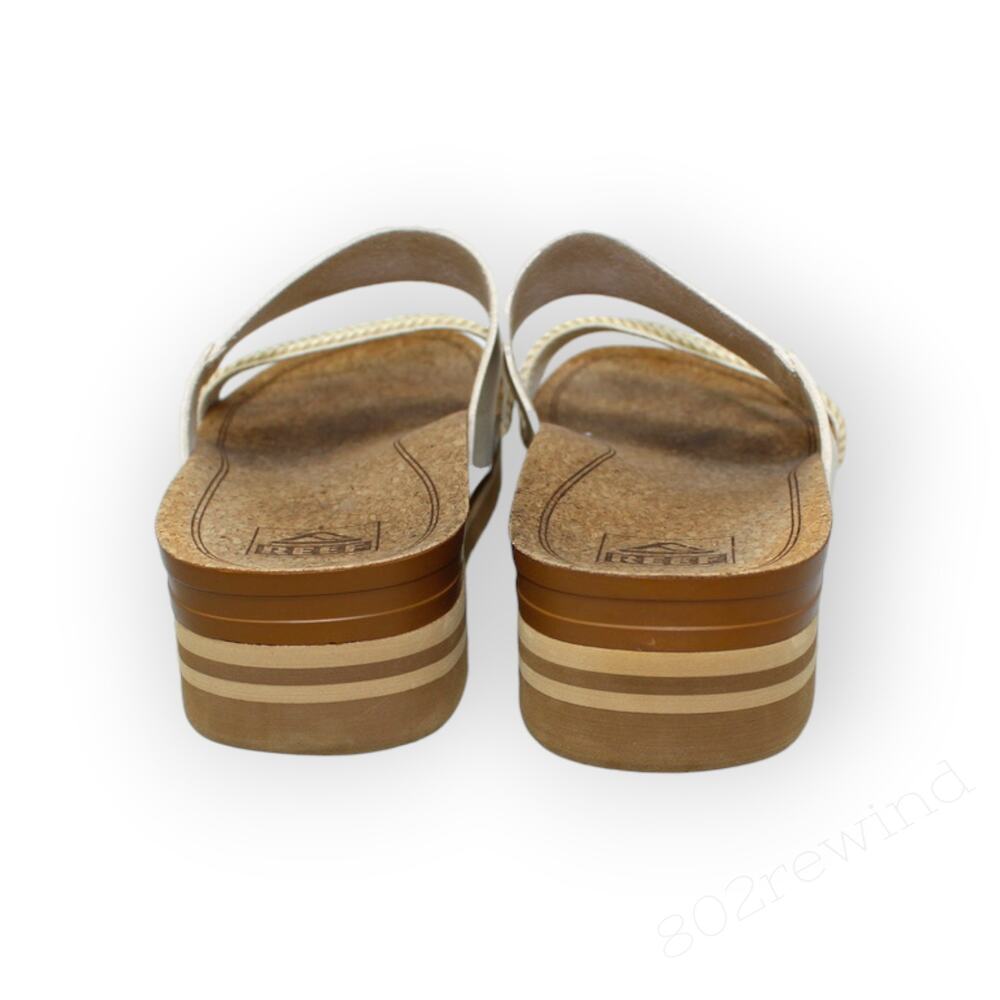 Reef Cushion Vista Hi Women 12 Arch Support Sandals Cream Cork Chunky Lug Vegan - Picture 7 of 15